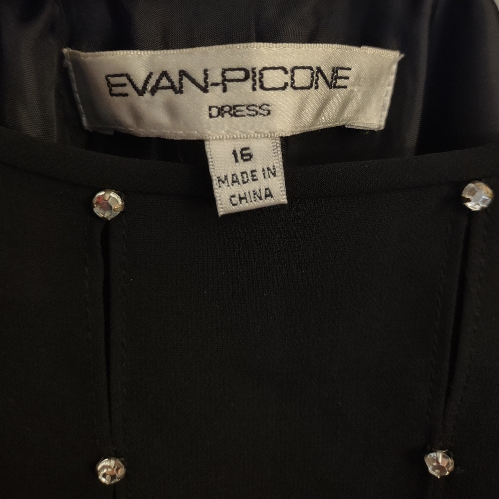 Evan-Picone Black Rhinestone Embellished Drape Back Dress Size 16 - Picture 7 of 16